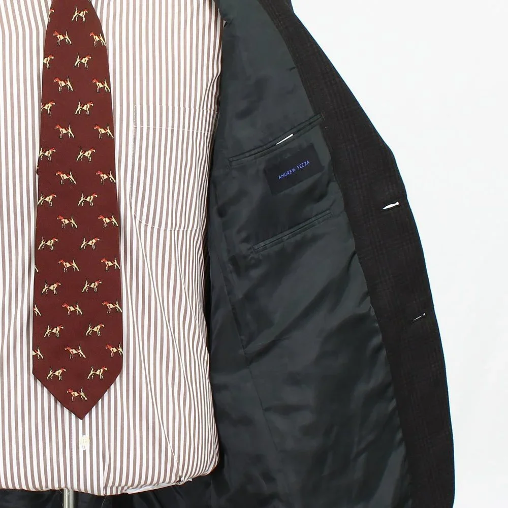 Andrew Fezza 40L Brown Check 2-Button Sport Coat Blazer Jacket B954